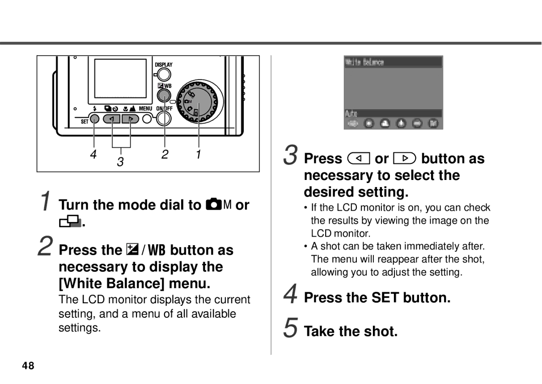 Canon PowerShot A10, PowerShot A20 manual Necessary to display, White Balance menu Press the SET button 