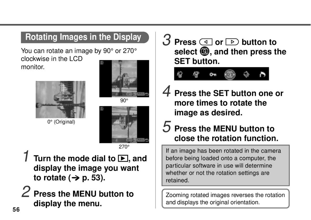 Canon PowerShot A10, PowerShot A20 manual Rotating Images in the Display 