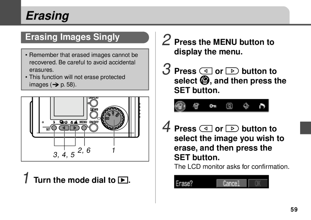 Canon PowerShot A20, PowerShot A10 manual Erasing Images Singly, LCD monitor asks for confirmation 