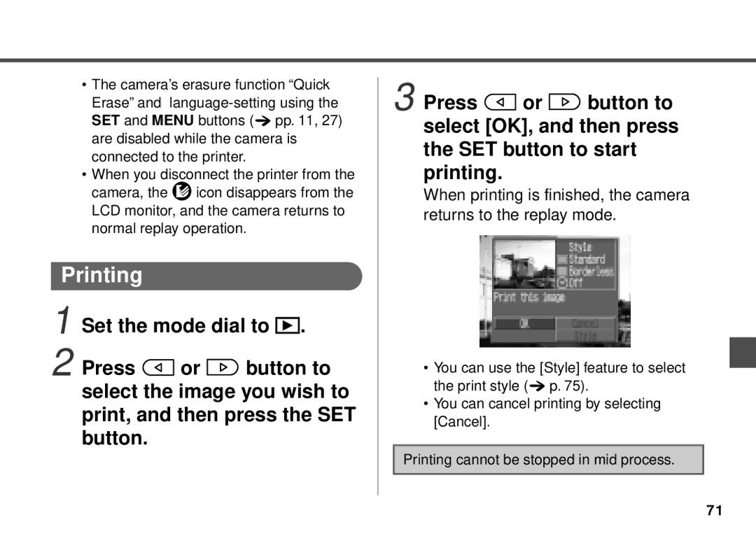 Canon PowerShot A20, PowerShot A10 manual Printing 