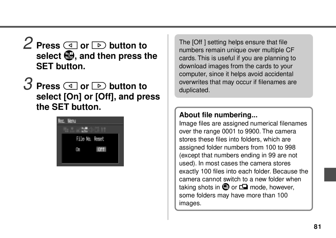 Canon PowerShot A20, PowerShot A10 manual About file numbering 