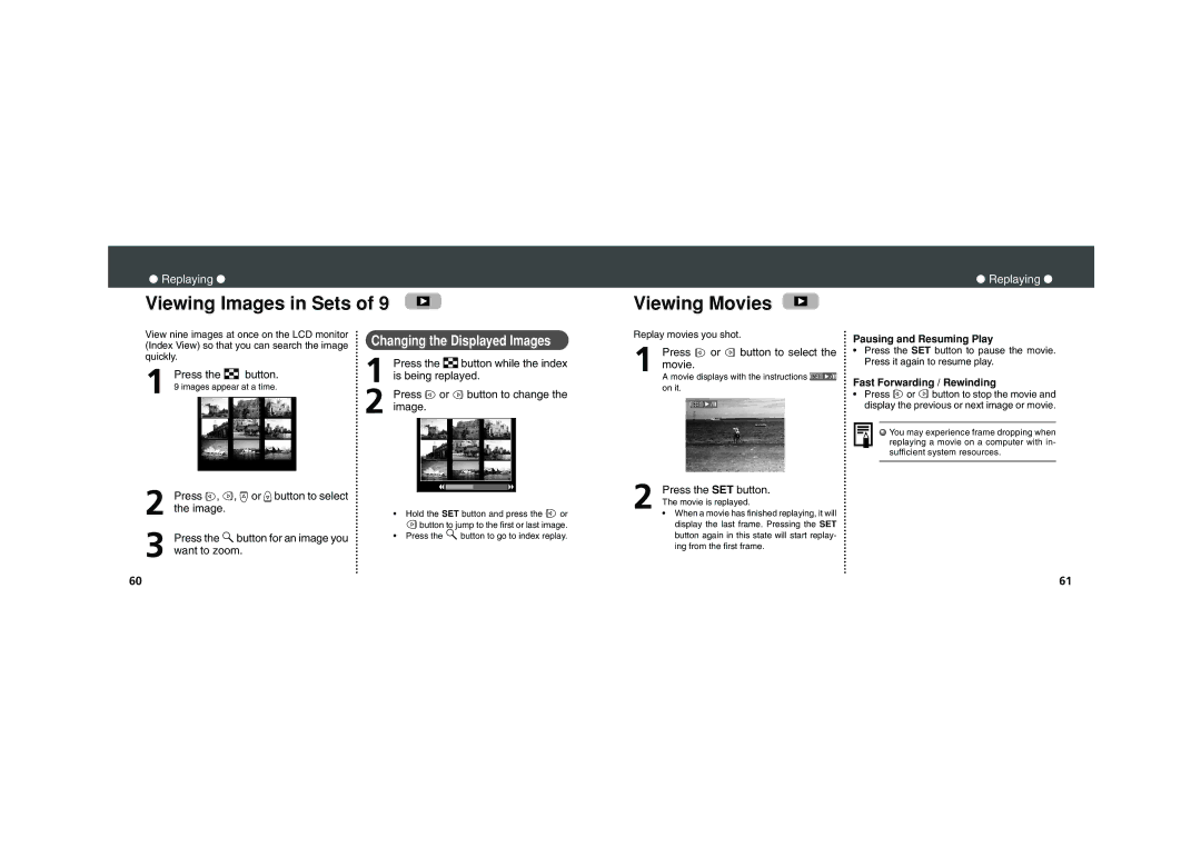 Canon PowerShot A200, PowerShot A100 quick start Viewing Images in Sets Viewing Movies, Replaying 