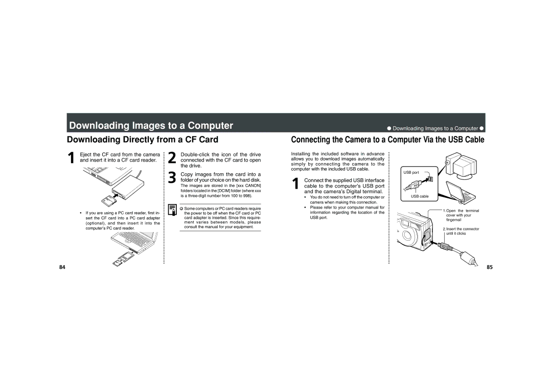 Canon PowerShot A200, PowerShot A100 quick start Downloading Images to a Computer, Downloading Directly from a CF Card 