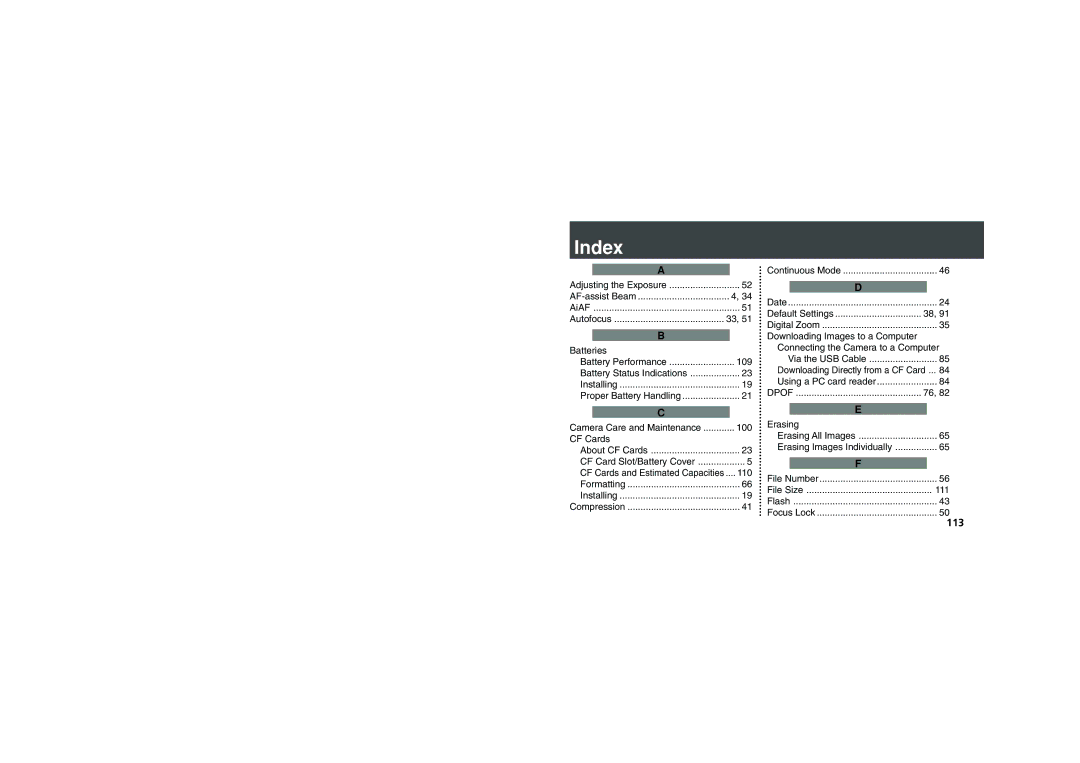 Canon PowerShot A100, PowerShot A200 quick start Index 