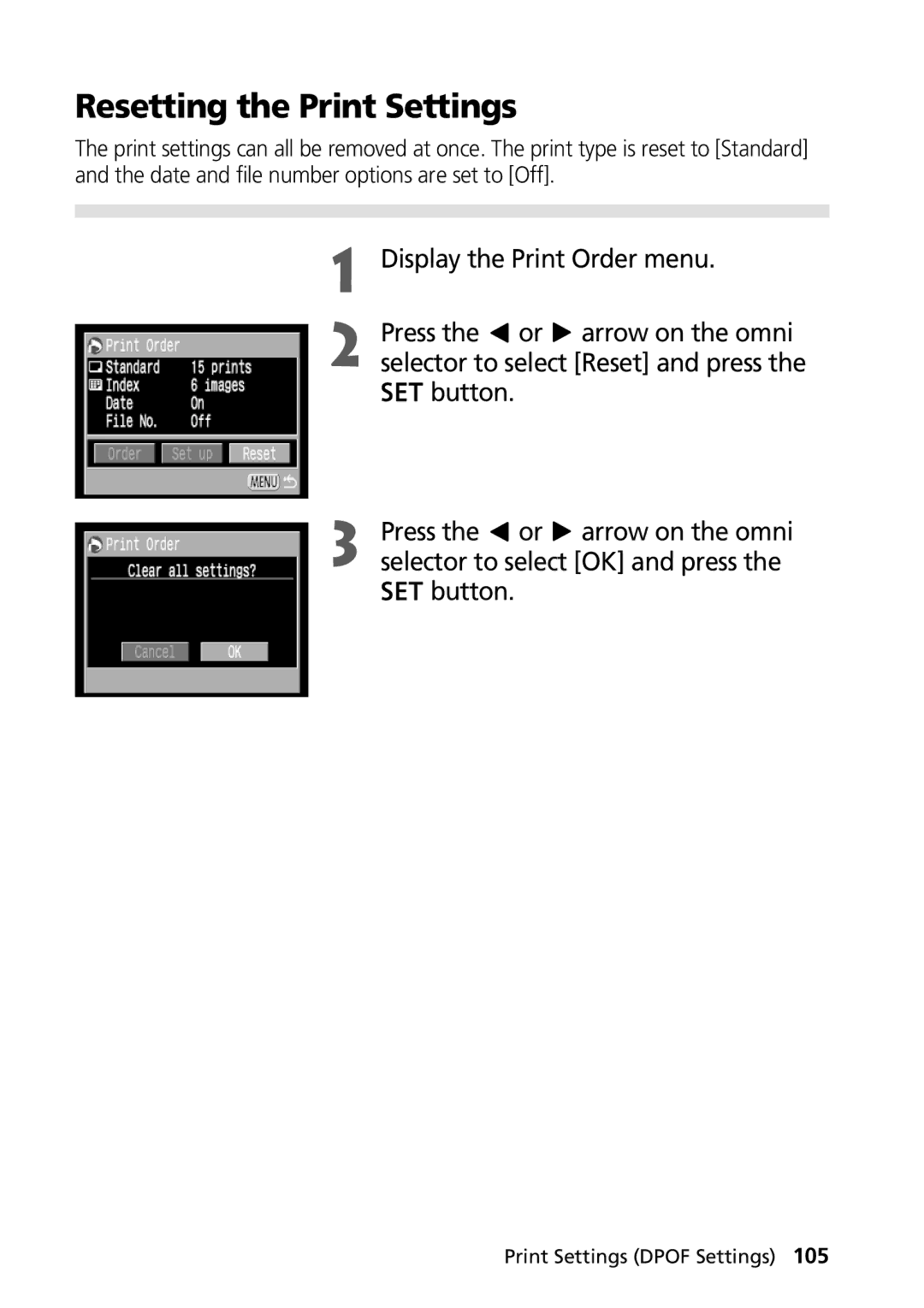 Canon PowerShot G2 manual Resetting the Print Settings 