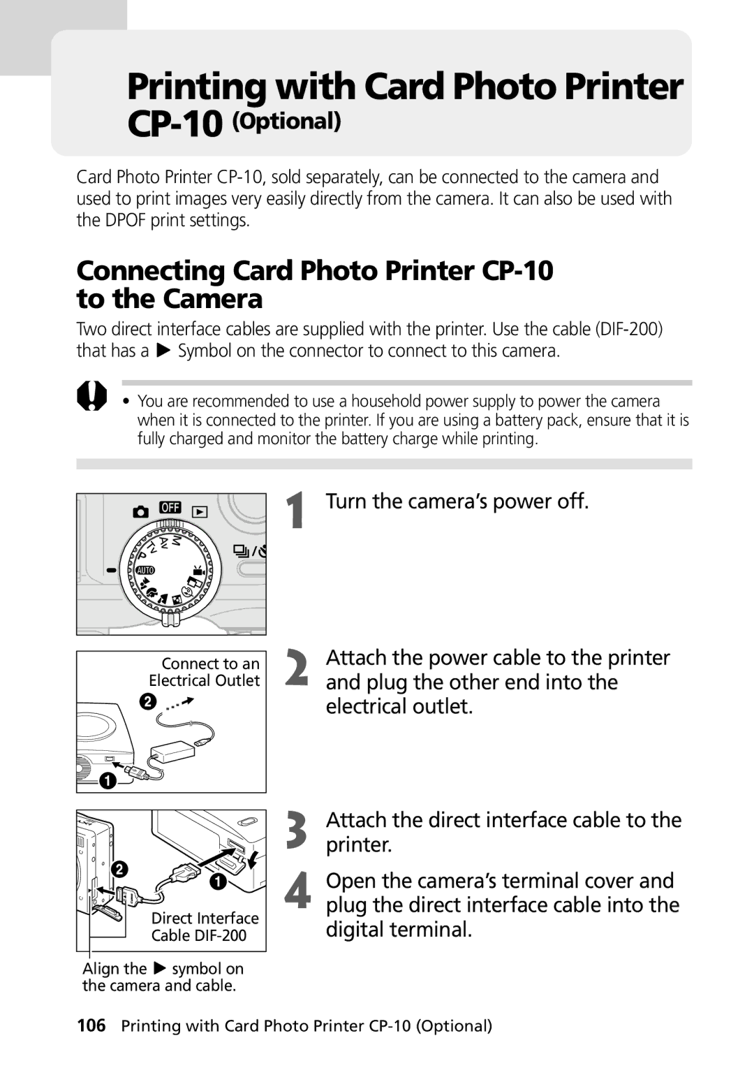 Canon PowerShot G2 Printing with Card Photo Printer, Connecting Card Photo Printer CP-10 to the Camera, CP-10Optional 