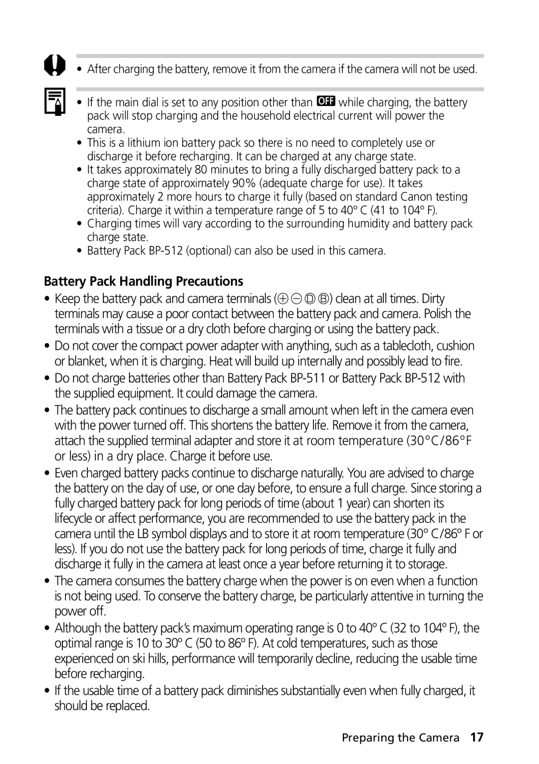 Canon PowerShot G2 manual Battery Pack Handling Precautions 