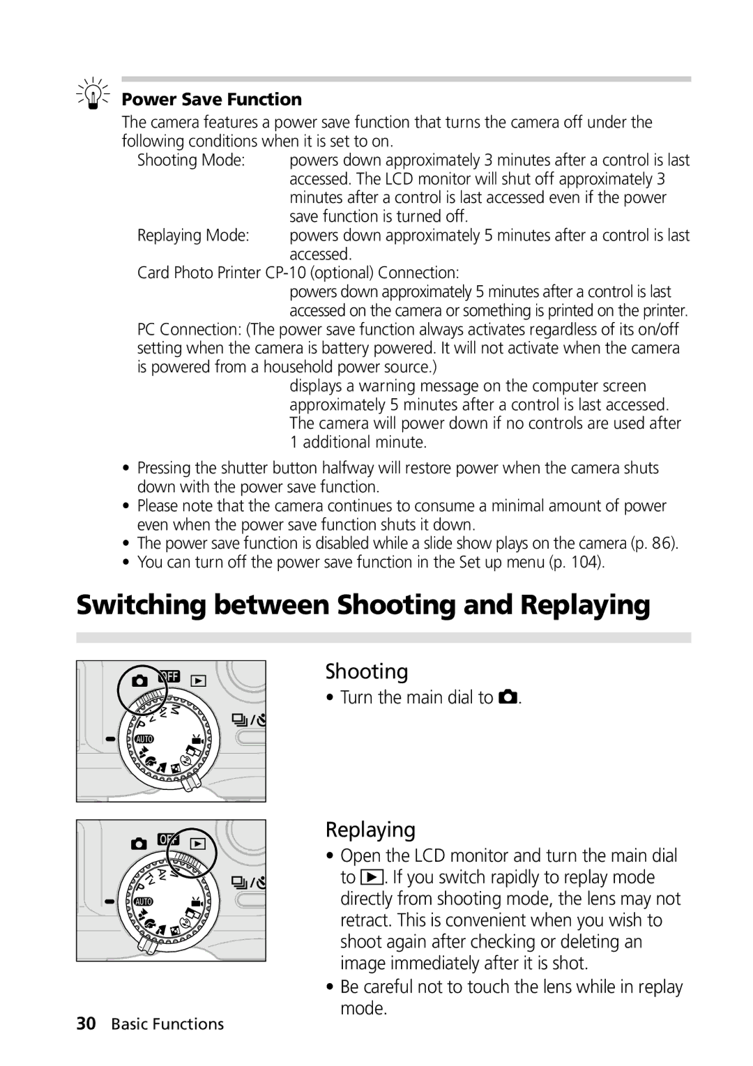 Canon PowerShot G2 manual Switching between Shooting and Replaying, Turn the main dial to 