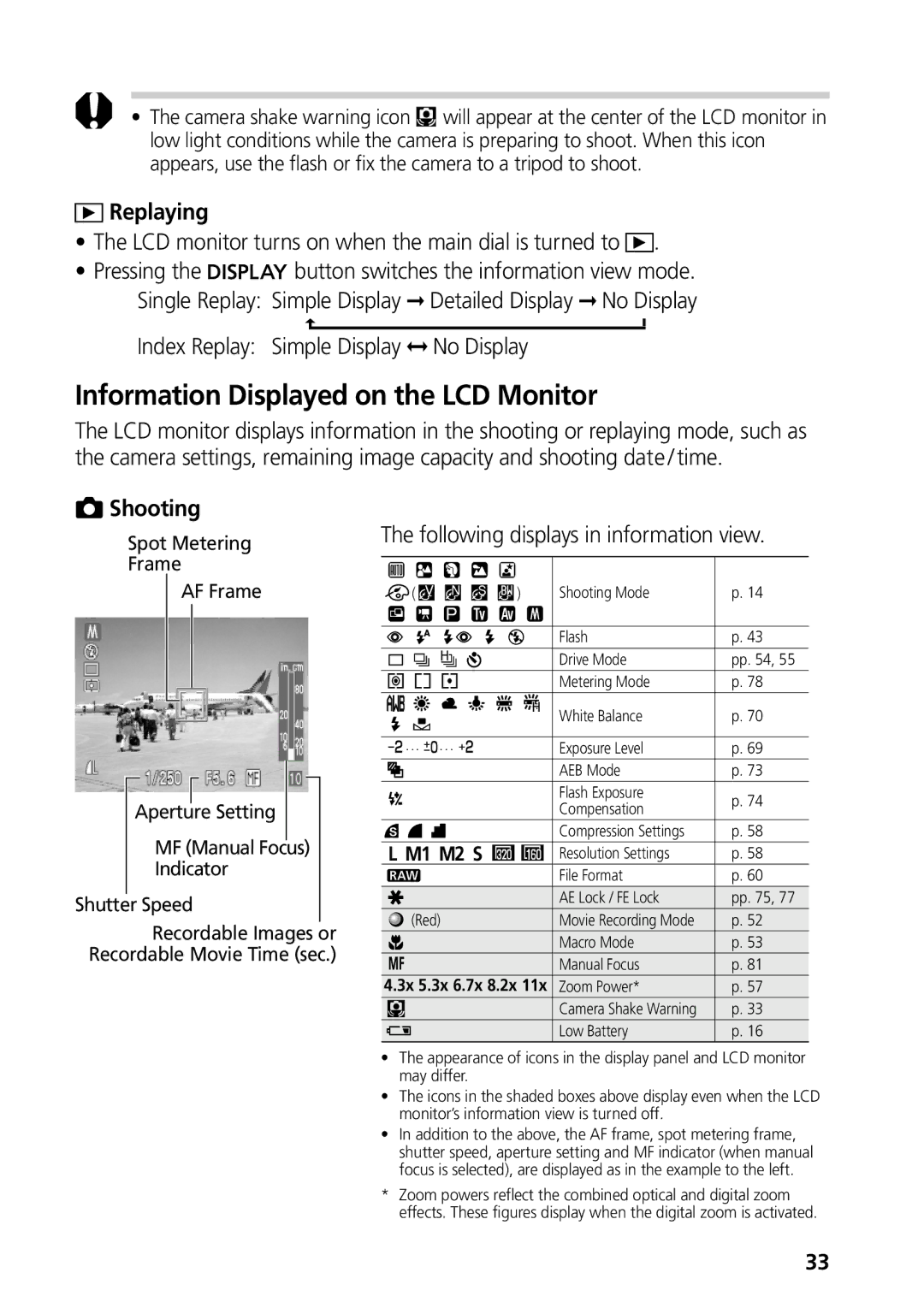 Canon PowerShot G2 manual Information Displayed on the LCD Monitor, Replaying, Index Replay Simple Display No Display 