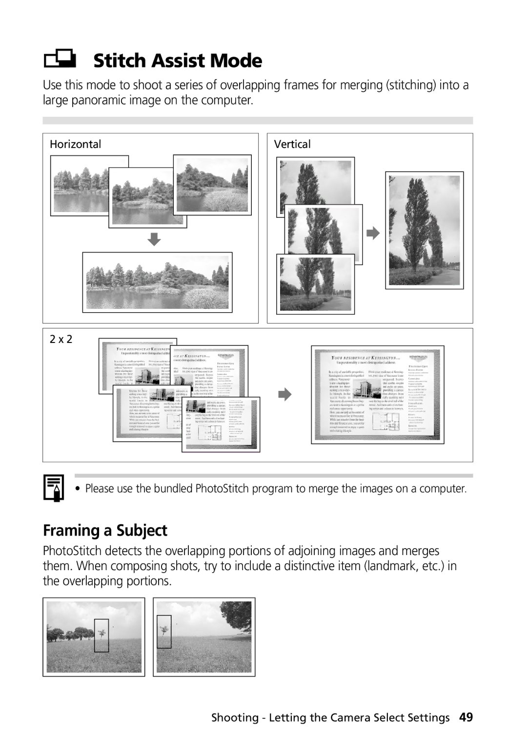 Canon PowerShot G2 manual Stitch Assist Mode, Framing a Subject 