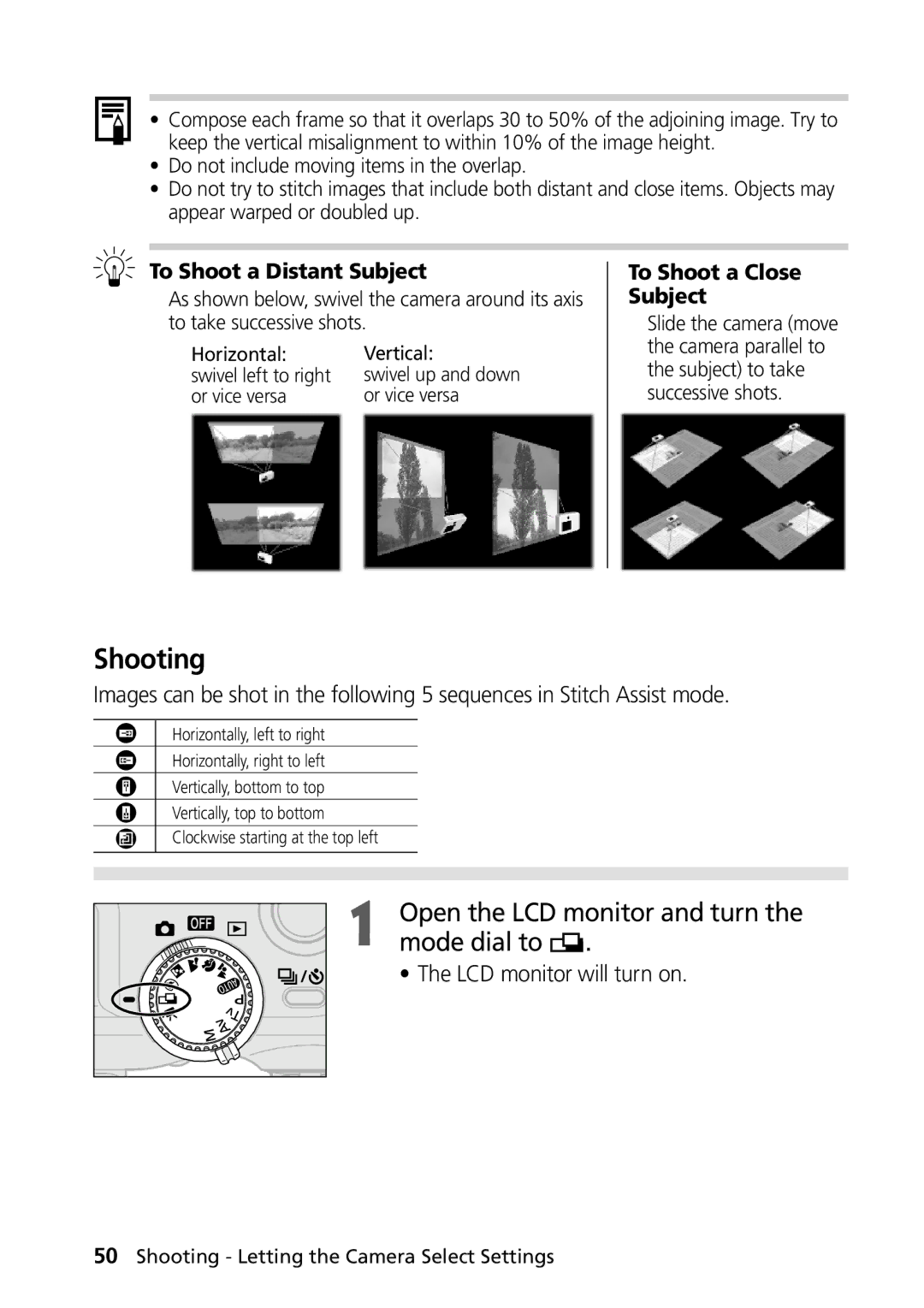 Canon PowerShot G2 manual Shooting, LCD monitor will turn on, To Shoot a Distant Subject, To Shoot a Close Subject 