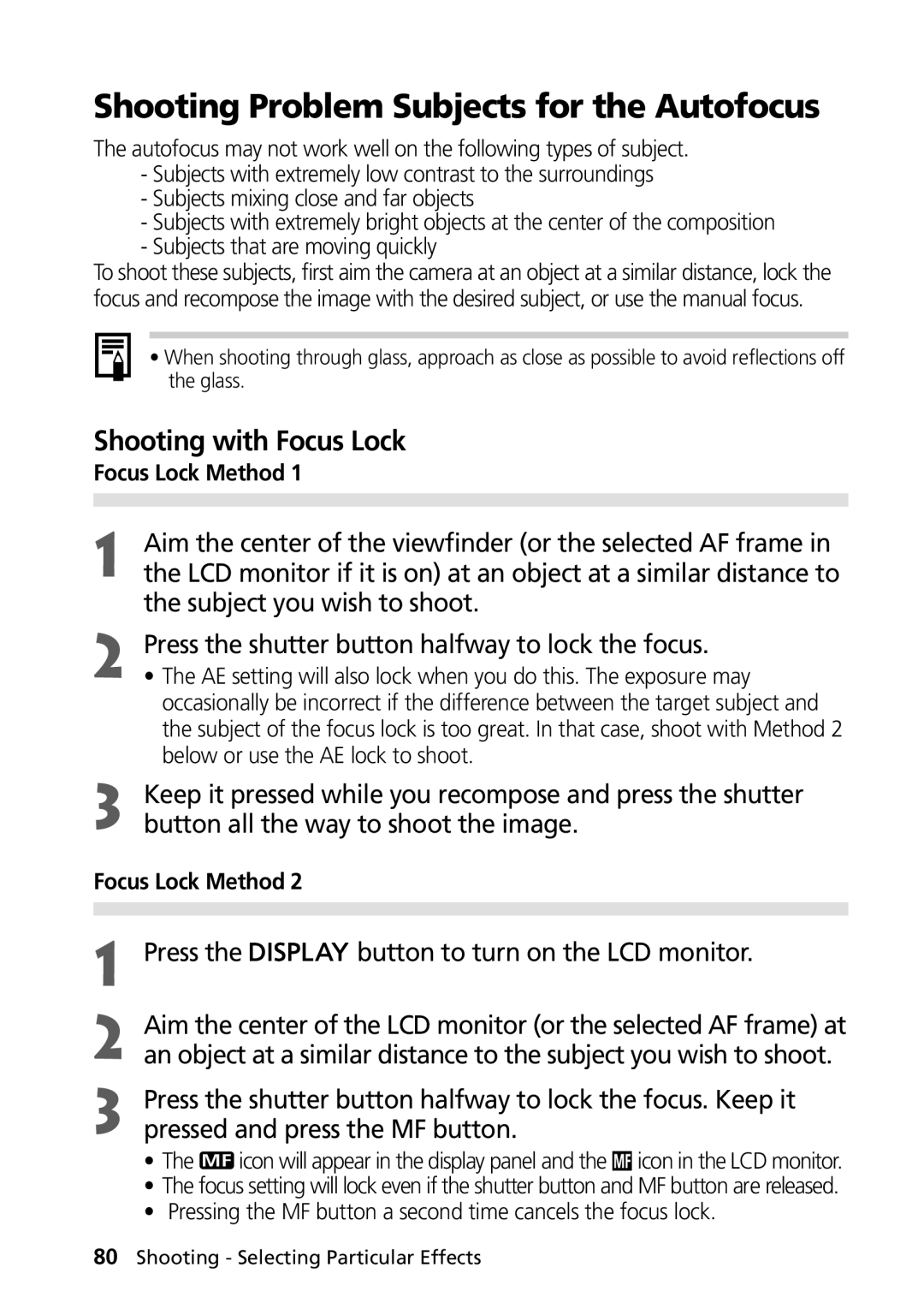 Canon PowerShot G2 manual Shooting Problem Subjects for the Autofocus, Shooting with Focus Lock 