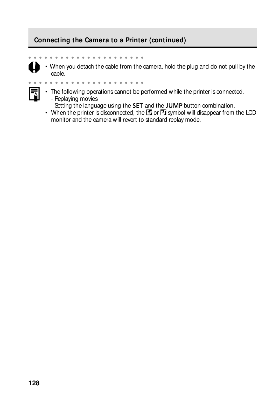 Canon PowerShot S45 manual Connecting the Camera to a Printer, 128 