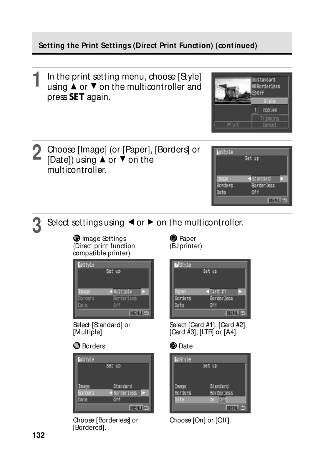 Canon PowerShot S45 manual Setting the Print Settings Direct Print Function, 132 