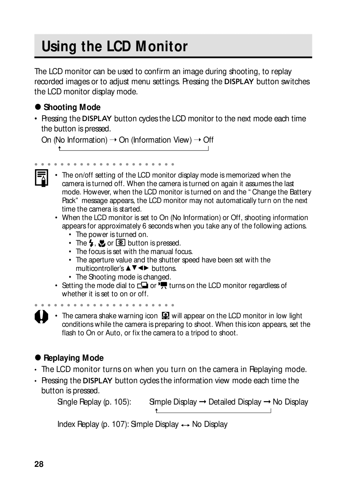 Canon PowerShot S45 manual Using the LCD Monitor, Replaying Mode 