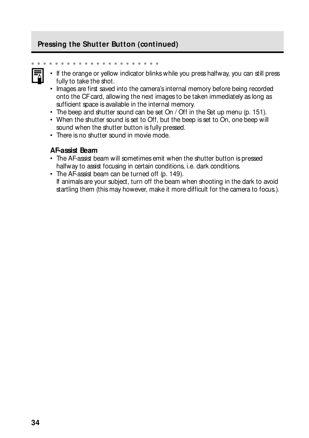 Canon PowerShot S45 manual Pressing the Shutter Button, AF-assist Beam 