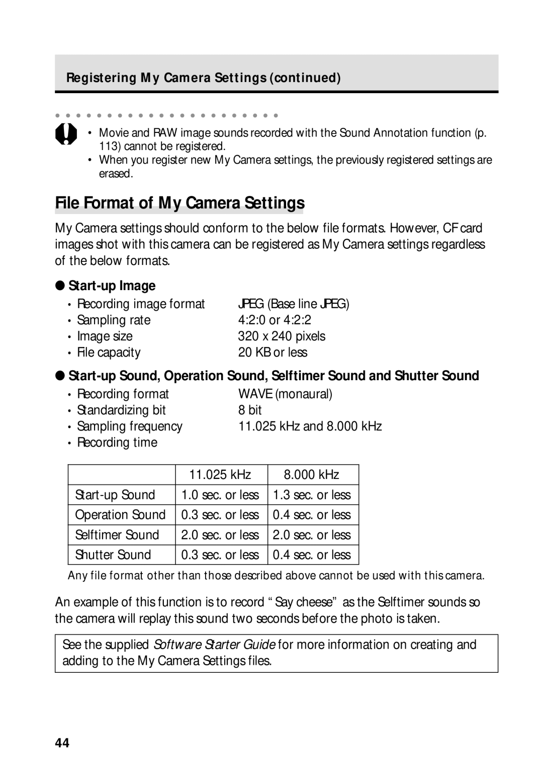 Canon PowerShot S45 manual File Format of My Camera Settings, Start-up Image 