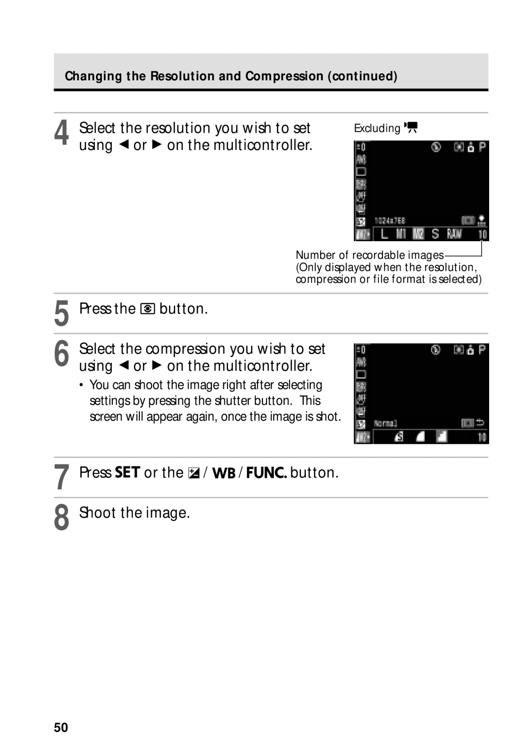 Canon PowerShot S45 manual Select the resolution you wish to set, Using B or a on the multicontroller 