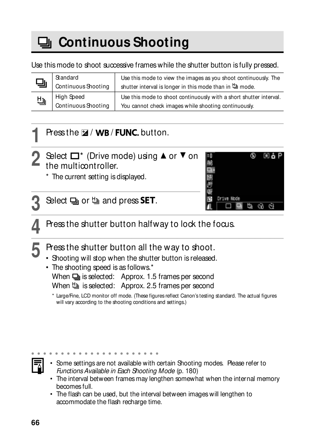 Canon PowerShot S45 manual Continuous Shooting, Select, Shooting speed is as follows 