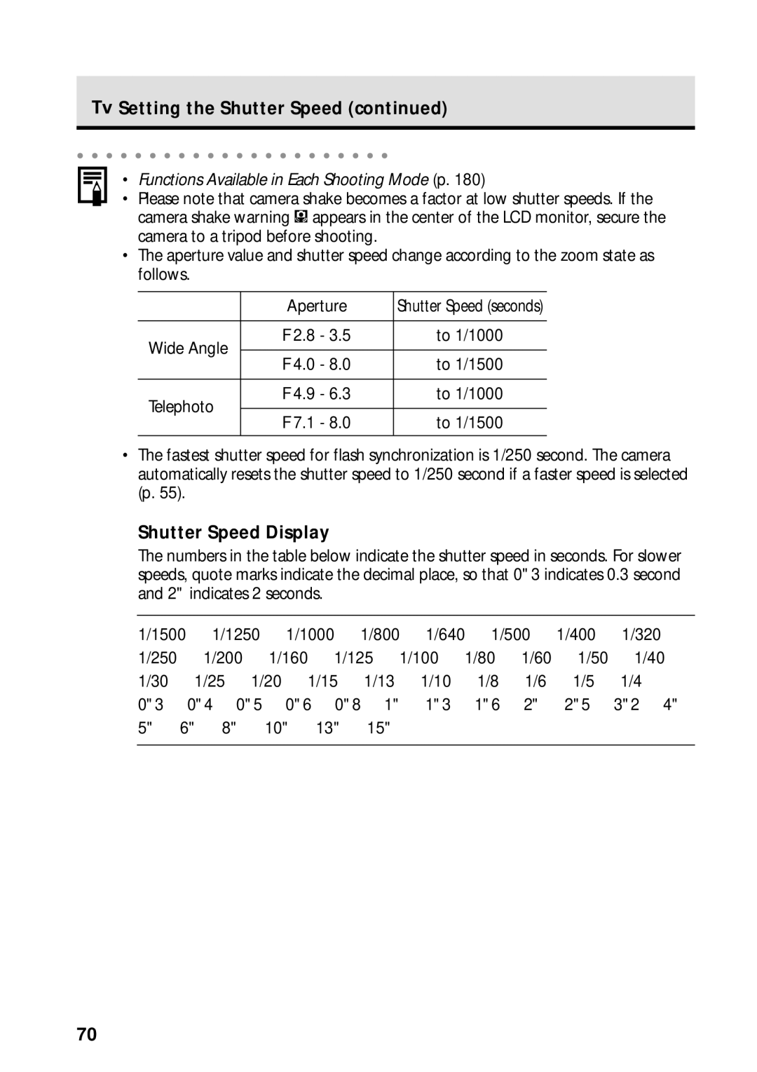 Canon PowerShot S45 manual Setting the Shutter Speed, Shutter Speed Display 