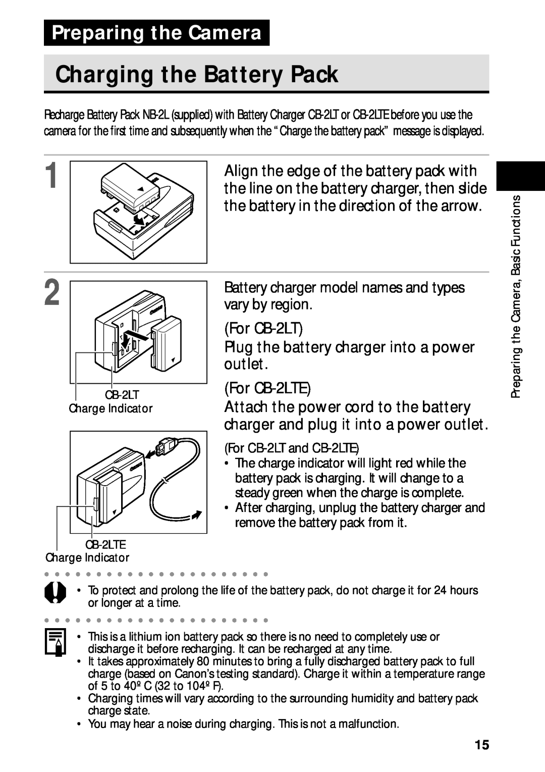 Canon PowerShot S45 manual Charging the Battery Pack, Preparing the Camera, Align the edge of the battery pack with 