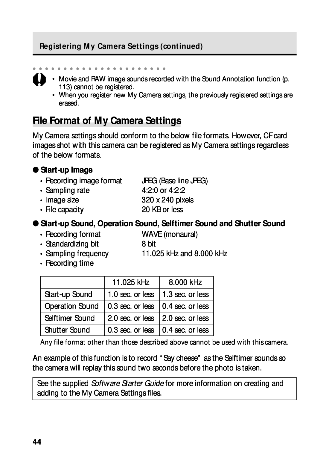 Canon PowerShot S45 manual File Format of My Camera Settings, Start-up Image 
