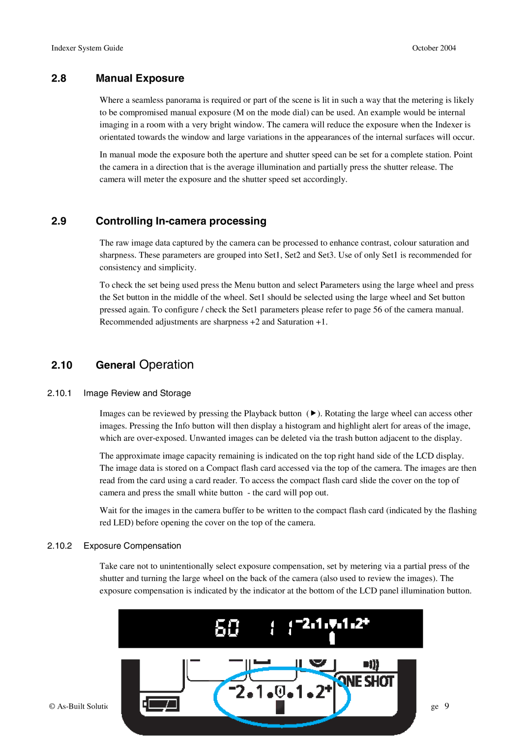 Canon Precision Panoramic Imaging System manual Manual Exposure, Controlling In-camera processing, Image Review and Storage 