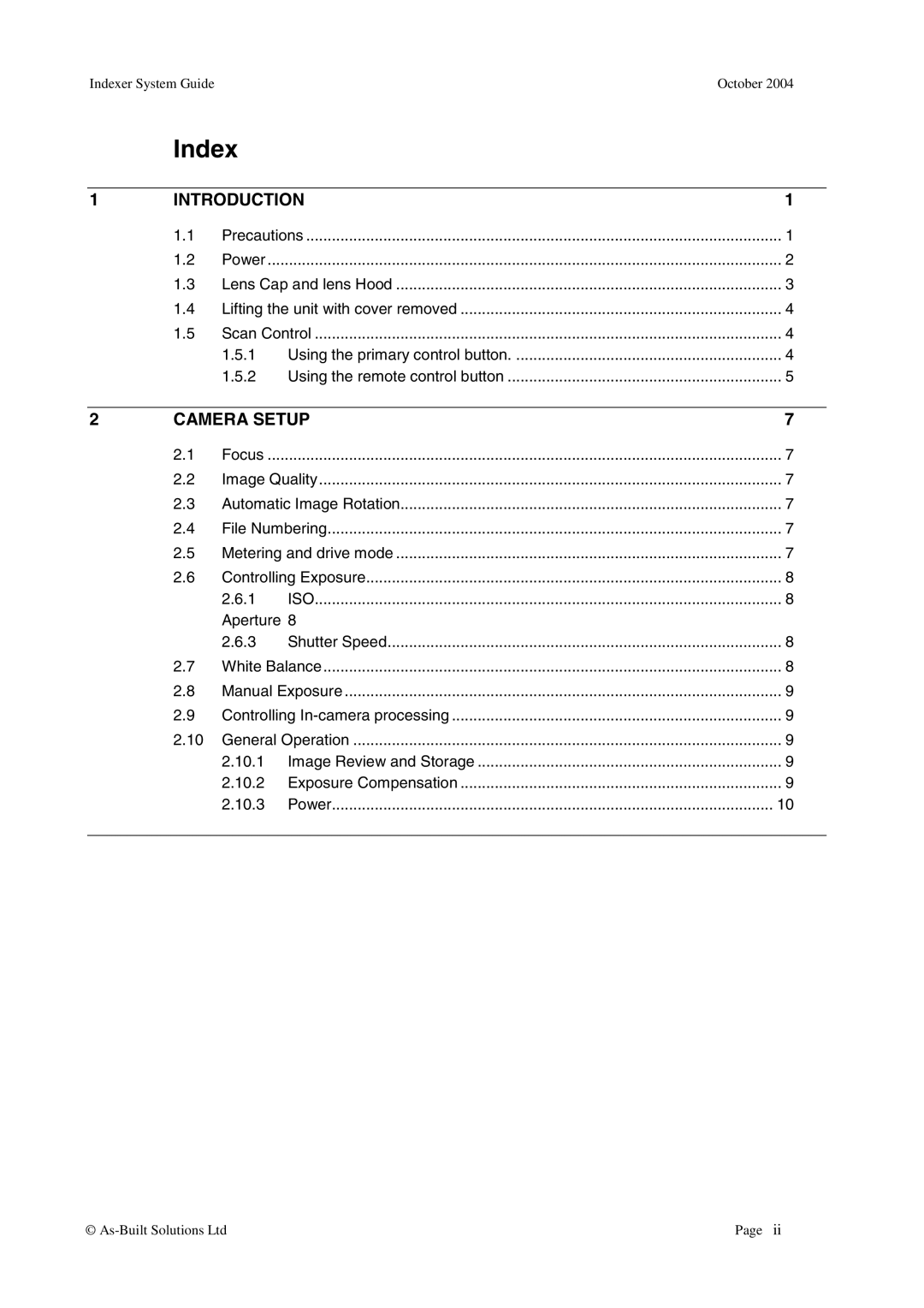 Canon Precision Panoramic Imaging System manual Power, Aperture, 10.1, 10.2, 10.3 