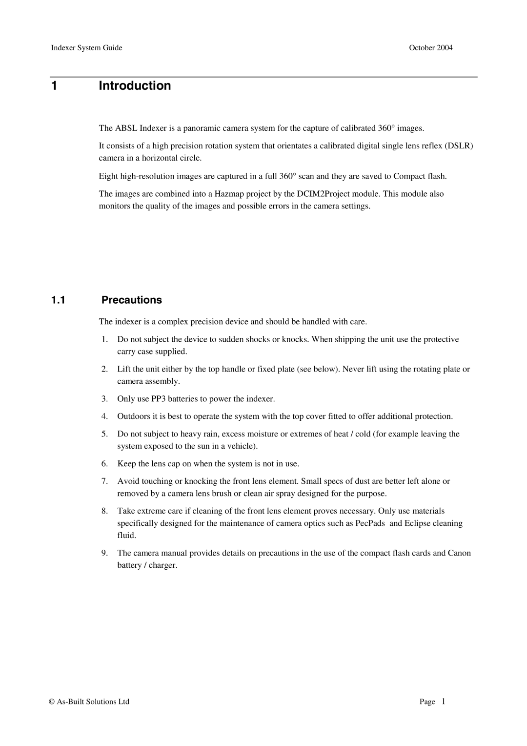 Canon Precision Panoramic Imaging System manual Introduction, Precautions 