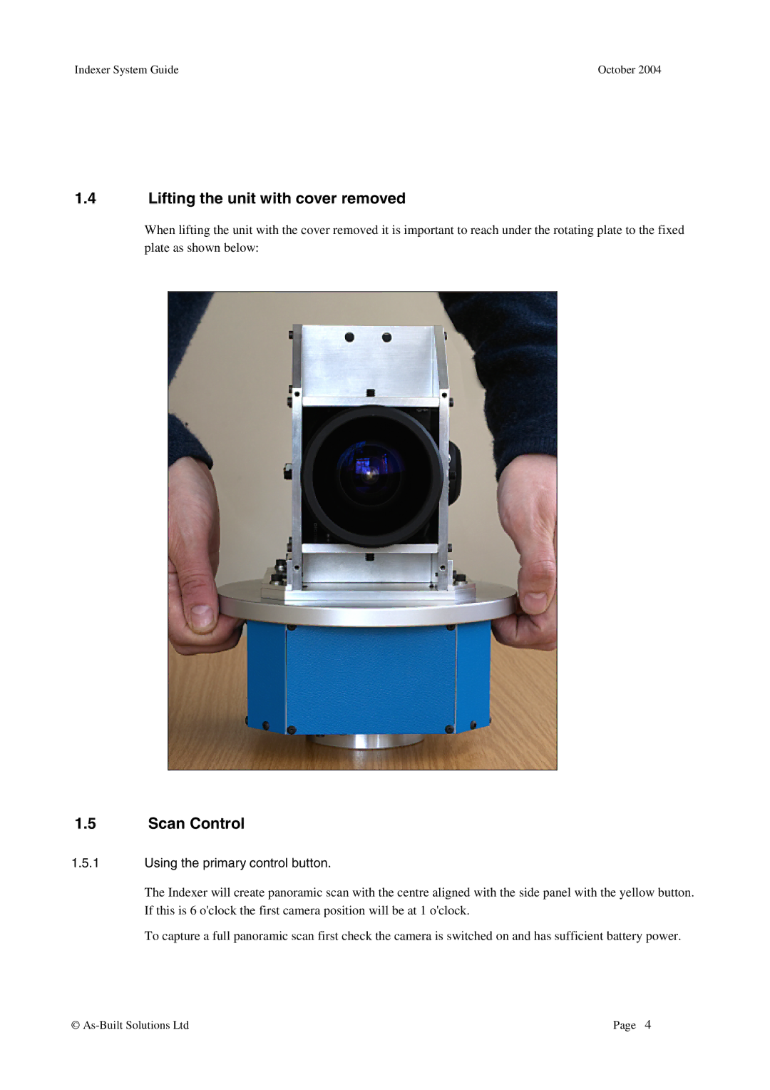 Canon Precision Panoramic Imaging System manual Lifting the unit with cover removed, Scan Control 