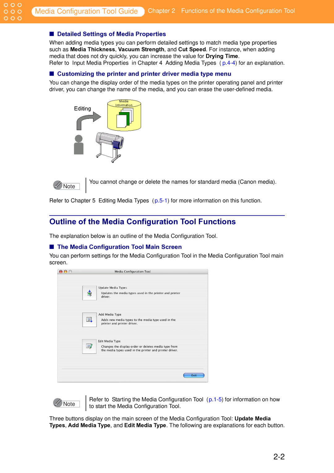 Canon Printer manual Outline of the Media Configuration Tool Functions, Detailed Settings of Media Properties 