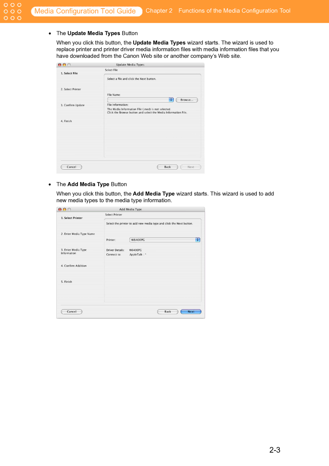 Canon Printer manual Update Media Types Button, Add Media Type Button 