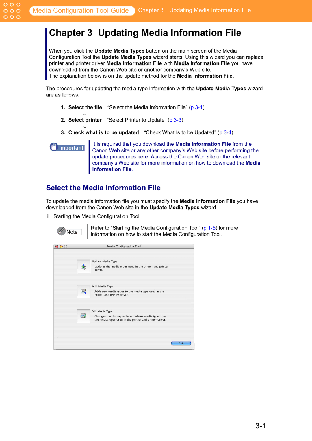 Canon Printer manual Updating Media Information File, Select the Media Information File 