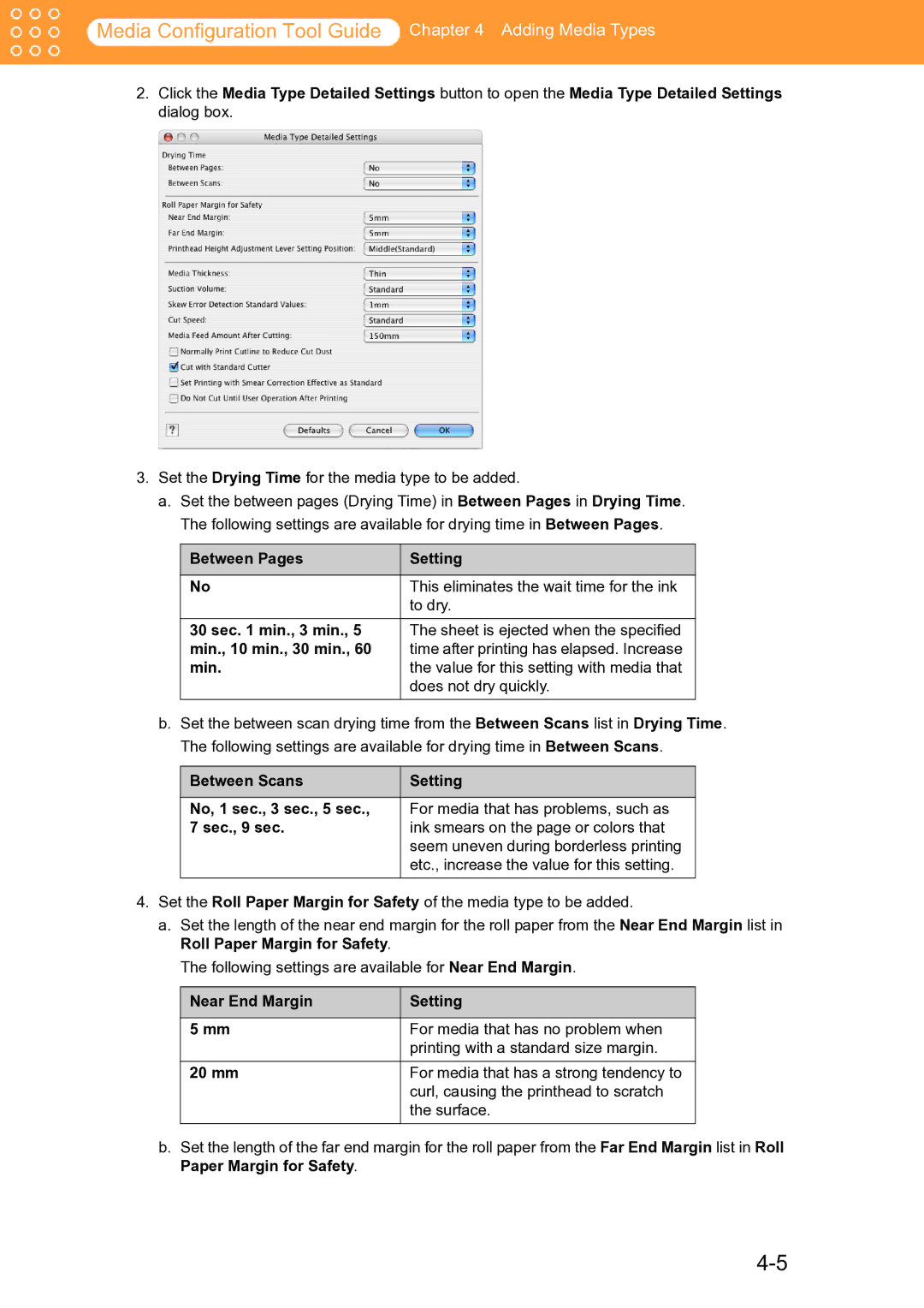 Canon Printer manual Near End Margin Setting, 20 mm 