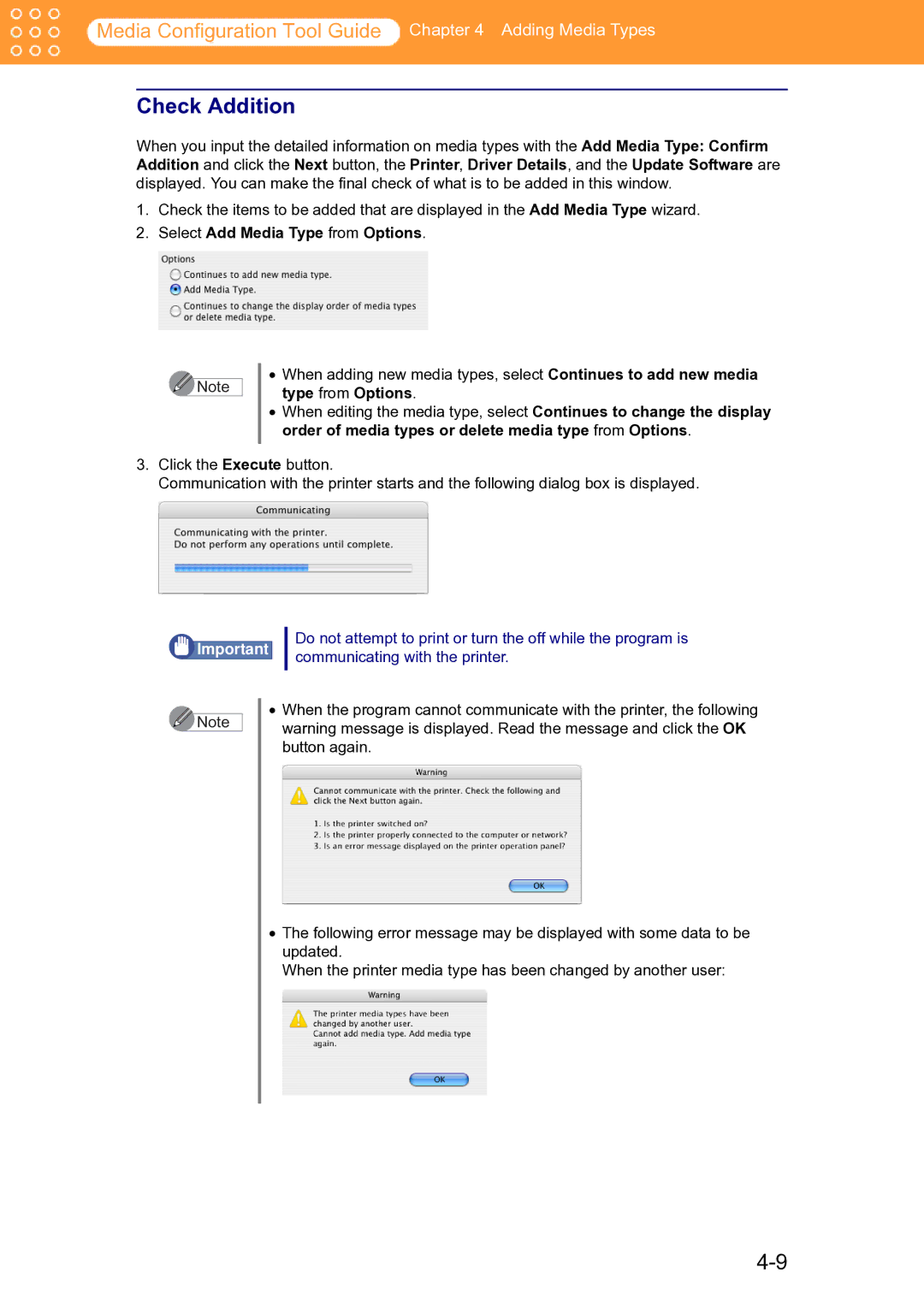 Canon Printer manual Check Addition, Select Add Media Type from Options 