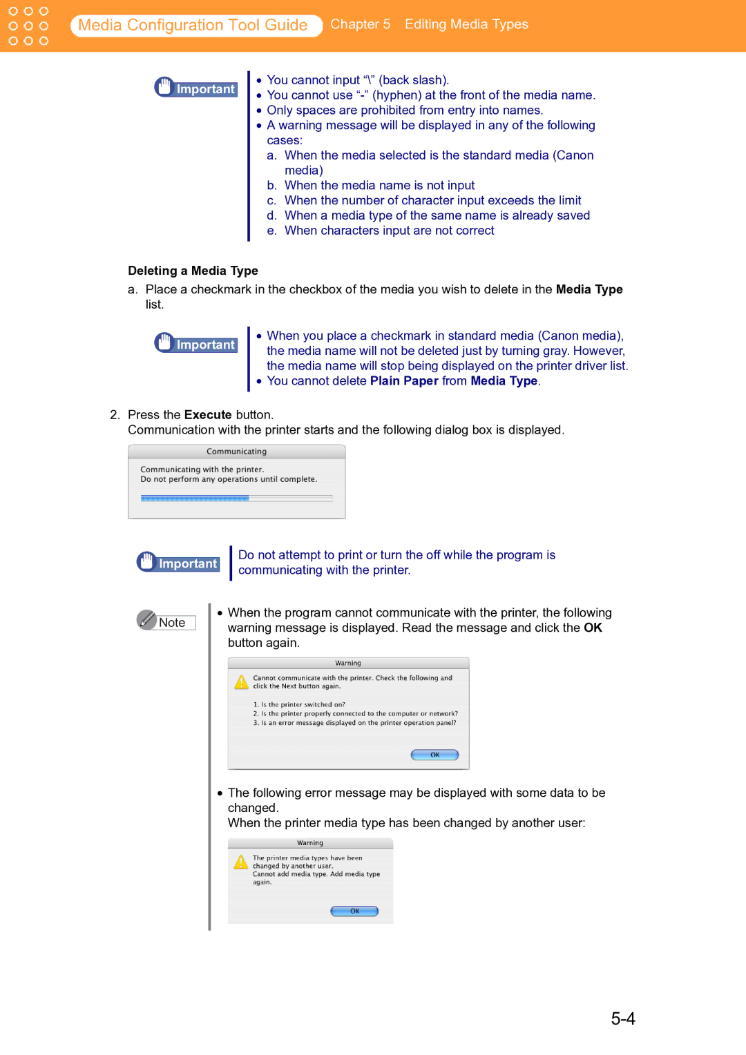 Canon Printer manual Deleting a Media Type 