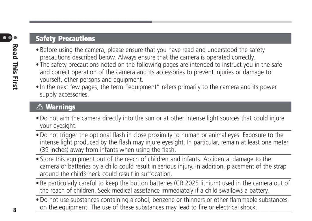 Canon Pro70 manual Safety Precautions 