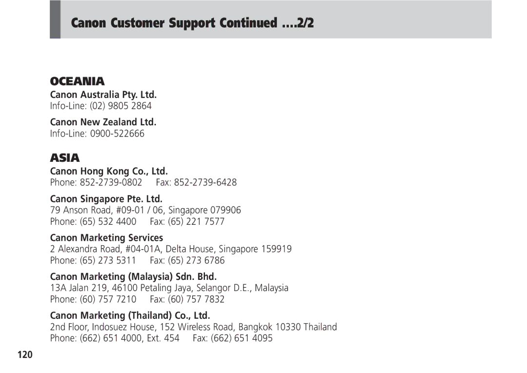 Canon Pro70 manual Canon Marketing Services, Canon Marketing Malaysia Sdn. Bhd, 120 