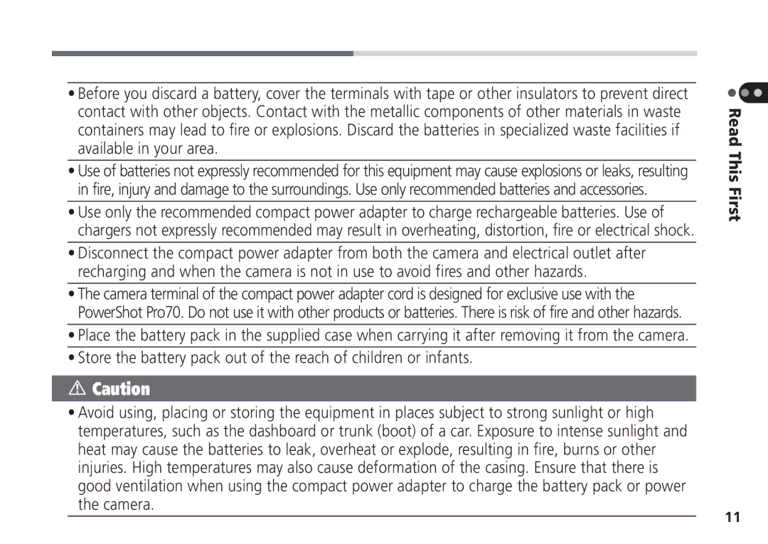 Canon Pro70 manual Read This First 