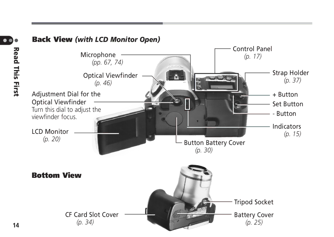 Canon Pro70 manual Bottom View, Read, First 