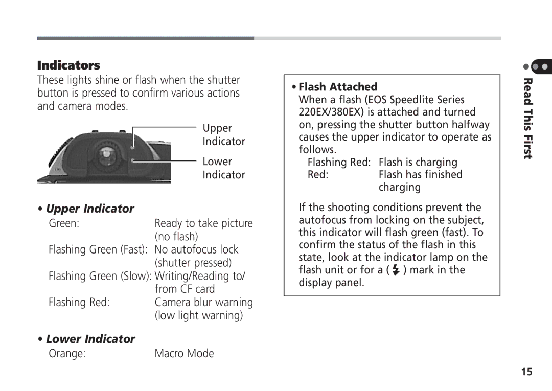 Canon Pro70 manual Indicators 