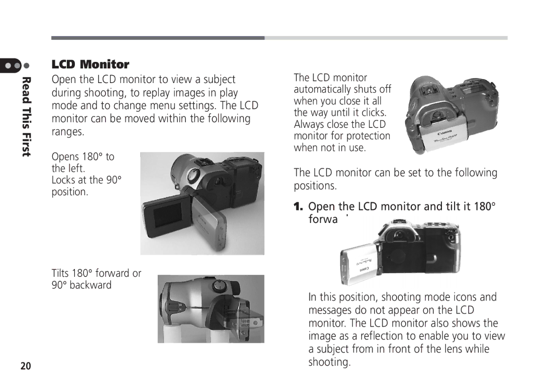 Canon Pro70 manual LCD Monitor, Ranges 