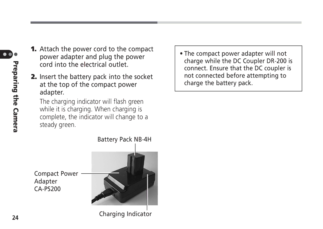 Canon Pro70 manual Cord into the electrical outlet, At the top of the compact power, Adapter, Steady green 