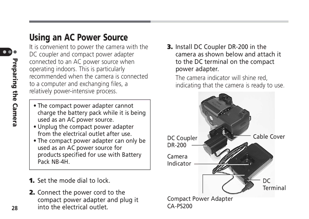 Canon Pro70 manual Using an AC Power Source 