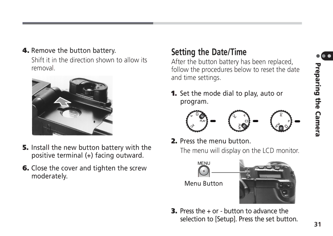 Canon Pro70 manual Setting the Date/Time 