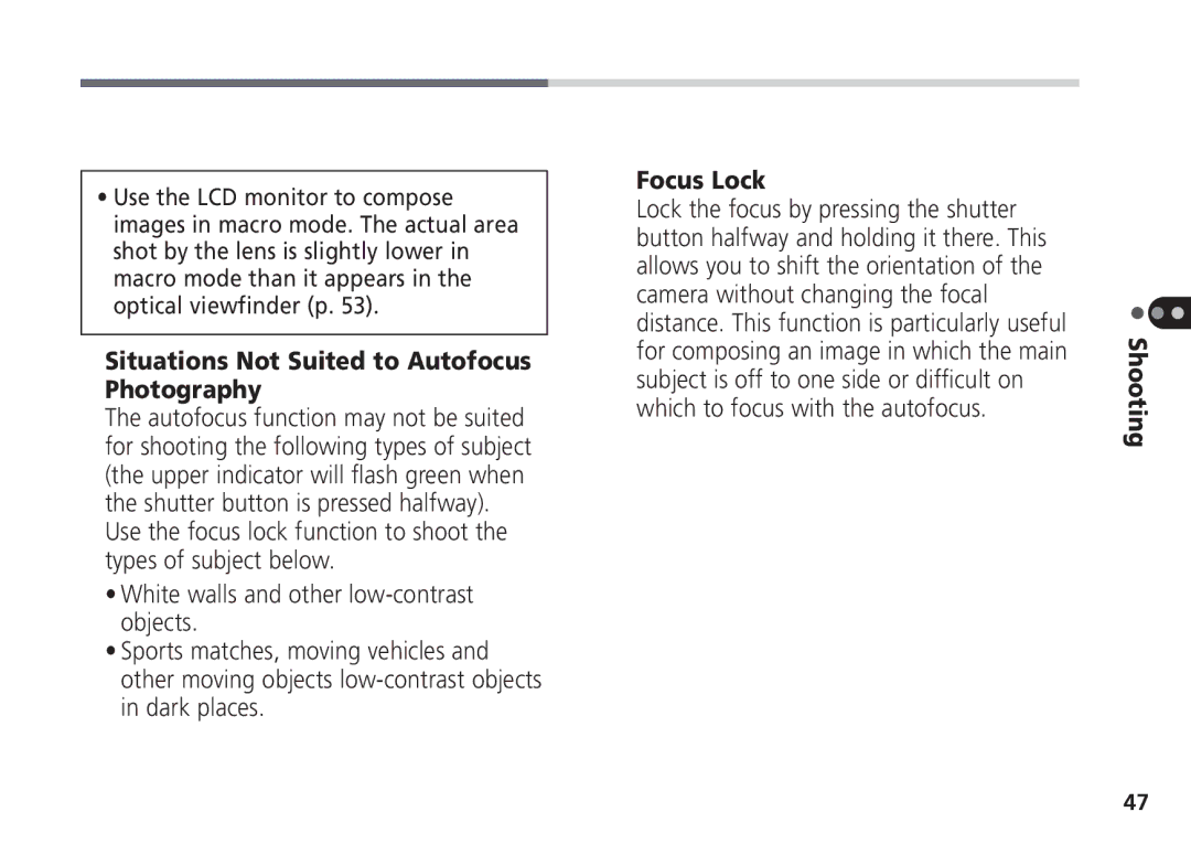 Canon Pro70 manual Situations Not Suited to Autofocus Photography, Focus Lock 