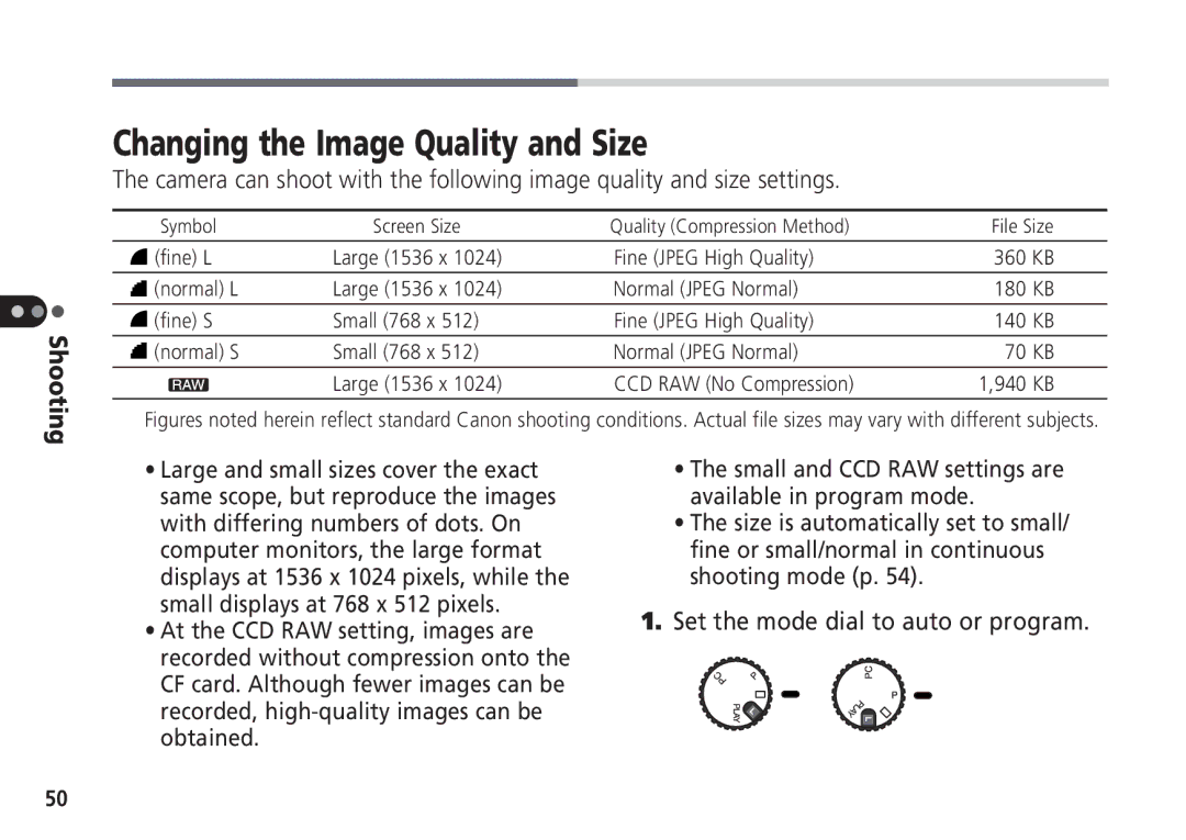 Canon Pro70 manual Changing the Image Quality and Size 