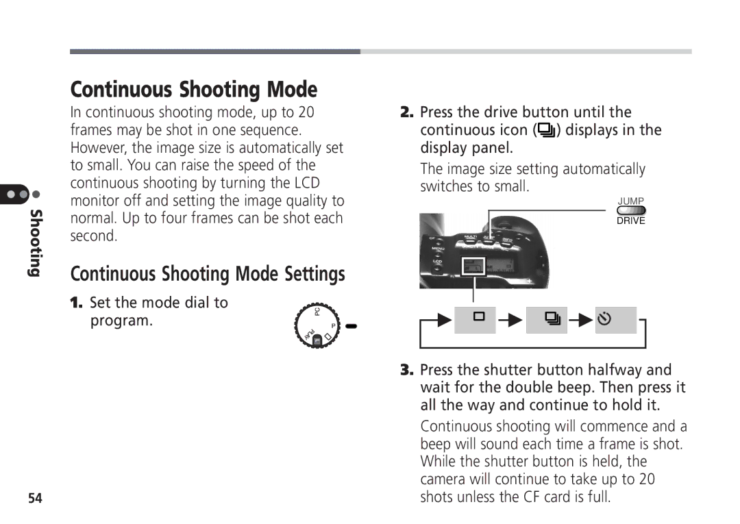 Canon Pro70 manual Continuous Shooting Mode Settings 