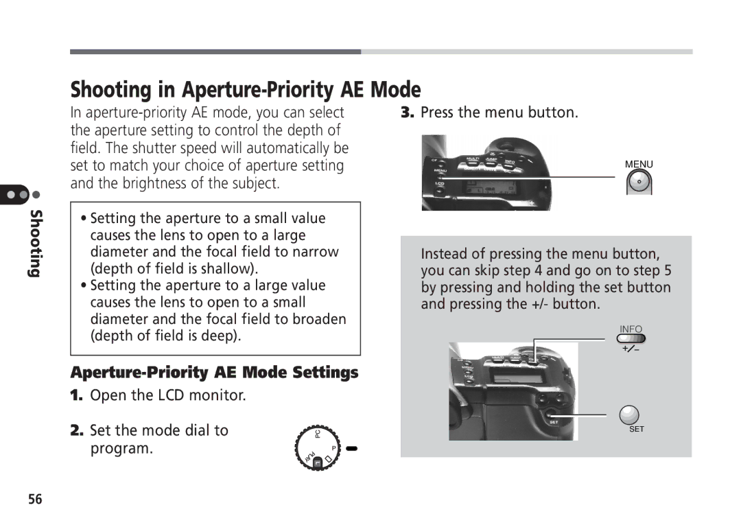 Canon Pro70 manual Shooting in Aperture-Priority AE Mode, Aperture-Priority AE Mode Settings 