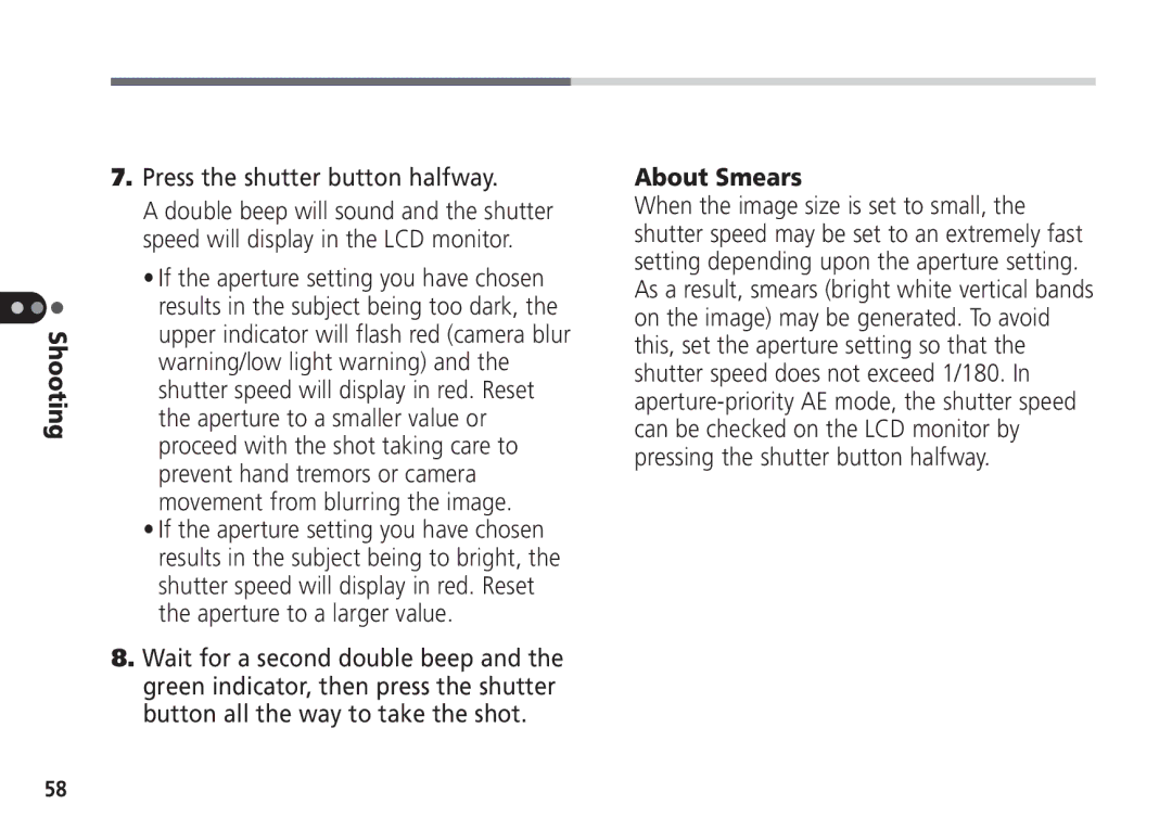 Canon Pro70 manual Press the shutter button halfway, About Smears 